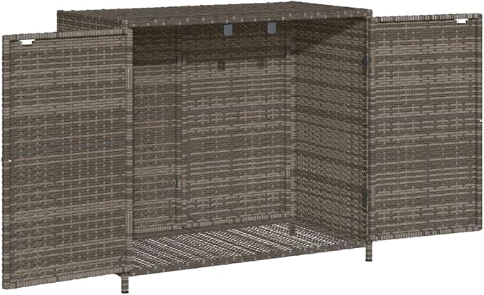 Outdoor Storage Cabinet Gray 32.7"x17.7"x29.9" PE Rattan Patio Furniture Deck Box with Steel Frame for Pool Toys, Gardening Tools, Porch Decor
