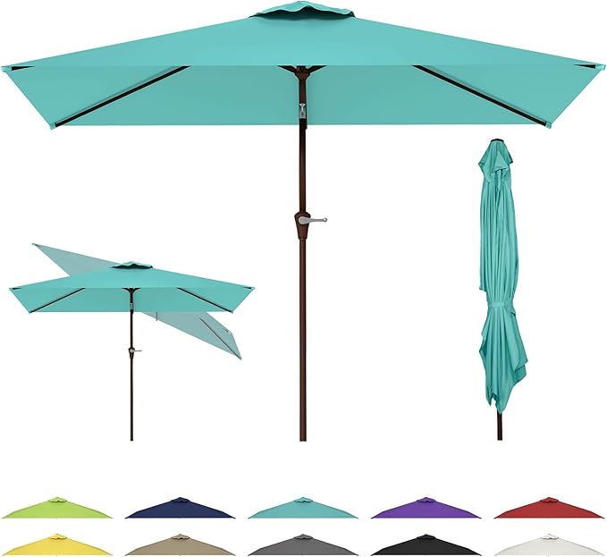 GREENVINES 6.5X10 FT Rectangular-Patio-Umbrella | Outdoor-Table-Umbrellas | 6 Sturdy Steel Ribs | Push Button Tilt & Crank | Waterproof | Market Umbrella | for Pool Backyard Garden | Peacock Blue