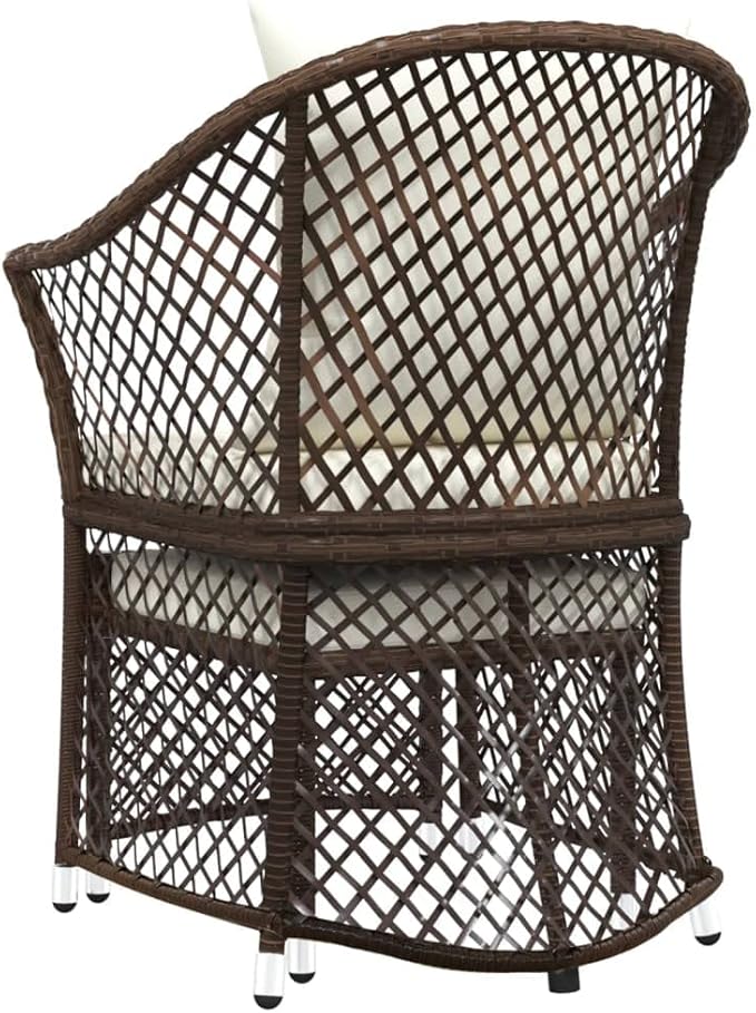 2 Piece Patio Lounge Set of Round Brown and White Poly Rattan Chairs with Steel Frame 16.9 x 16.5 x 14.4 in Small Outdoor Furniture for Balcony Garden Apartment Porch
