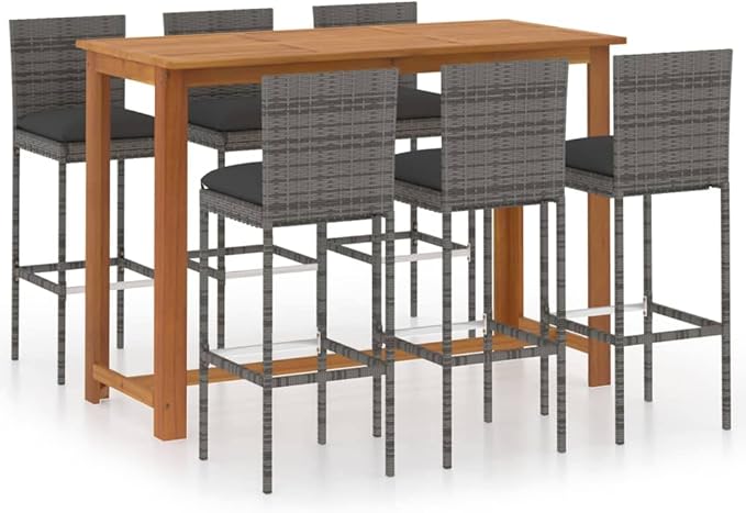 Patio Bar Set with Cushions,Patio Lounge Set,Conversation Sets,Outdoor Garden Table and Chairs Sets,Outdoor Patio Furniture,for Patio,Backyard,Garden,7 Piece Gray