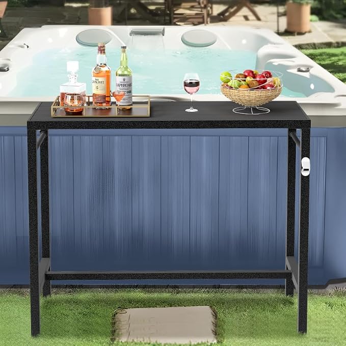 MURAGO 53*39*17 Outdoor Bar Table Extra Wide,Tall Bar Height Outdoor Pub Table, Ideal for Patio, Hot Tub, Dining, Balcony, Poolside, Weatherproof Composite Top, Rustproof, Built In Bottle Opener,Black