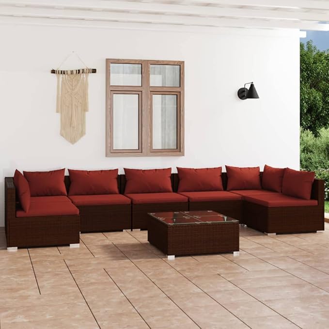 8 Piece Patio Lounge Set with Cushion, Furniture Conversation Sets Outdoor Patio Sectional Piece Patio Set Patio Lounge Set s Poly Rattan Brown