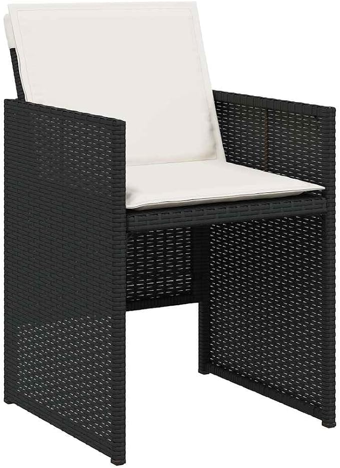 9 Piece Patio Dining Set with Cushions Black Poly Rattan Outdoor Rattan Furniture Set for Garden Backyard Dining Including 8 Folding Chairs and Acacia Wood Table UV-Proof Weather Resistant