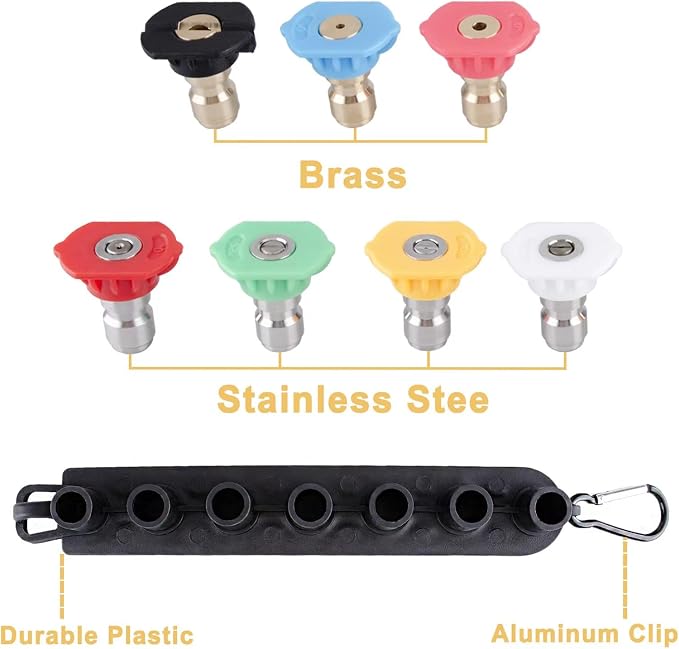 Pressure Washer Pivoting Coupler Kit - 240 Degree Rotation, Includes Gutter Cleaner Attachment, 7 Spray Nozzle Tips with Holder,1/4" Quick Connect - 4500 PSI