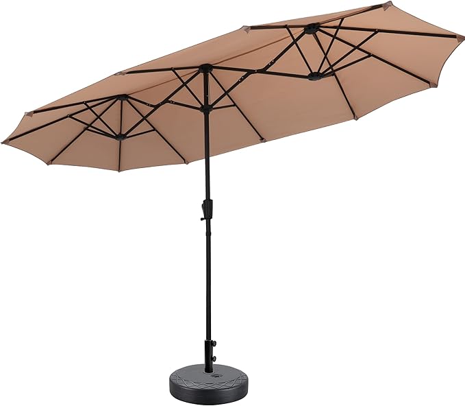 13Ft Large Patio Umbrella with Base Outdoor Double-Sided Market Extra Large Table Umbrella Easy Crank for Yard, Poolside, Deck-Khaki