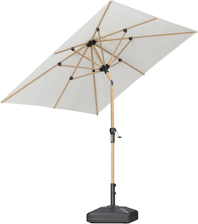 PURPLE LEAF 6.5' x 6.5' Patio Umbrella with Base Square Outdoor Table Umbrella Market Umbrella with Push Button Tilt & Crank and 8 Ribs Aluminum Outdoor Umbrella for Pool Backyard Beach, Cream