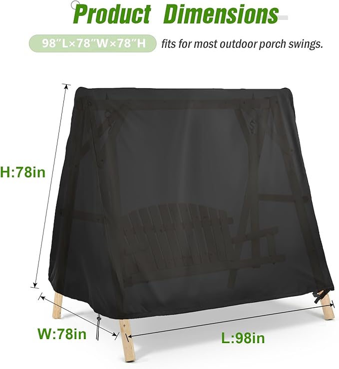 Kasla Outdoor Swing Cover, Waterproof and Heavy-Duty, Cover for Patio A Frame Swing Set & Porch Glider Hammock & Porch Swing Stand - 98" Lx78 Wx78 H