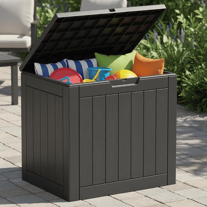 31 Gallon Outdoor Storage Box, Resin Deck Box, Lockable, Waterproof, Weatherproof, UV-resistant Patio Organizer, Black