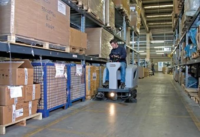 Advance 56100785 Terra 4300B Compact Ride-on Sweeper with Four 305 Ah Wet Batteries, 0.8 hp Drive Motor, 46" Sweep Path, 60720 sq ft/hr Max. Theoretical Productivity, 63.8 dBA Sound Pressure Level