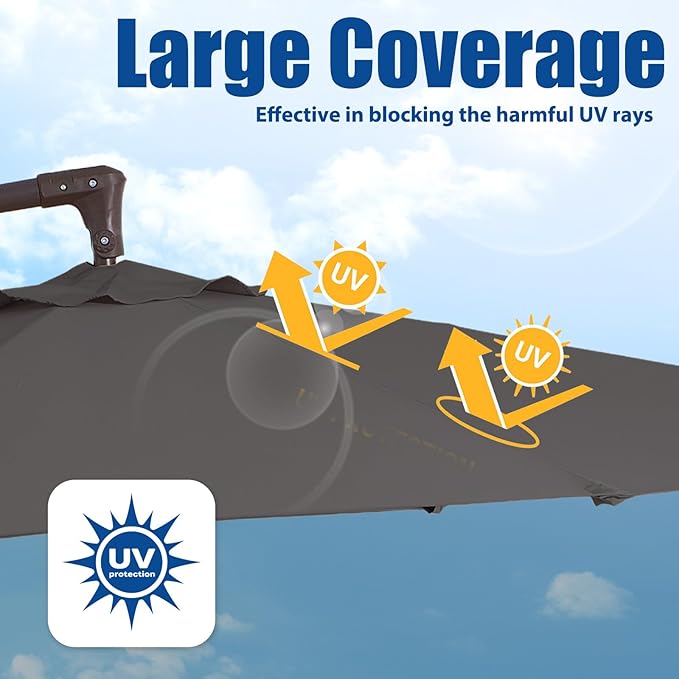 10FT Patio Umbrella, Outdoor Offset Cantilever Umbrella with Sturdy 8 Ribs, Easy Tilt Adjustment for Backyard Pool Garden,Grey