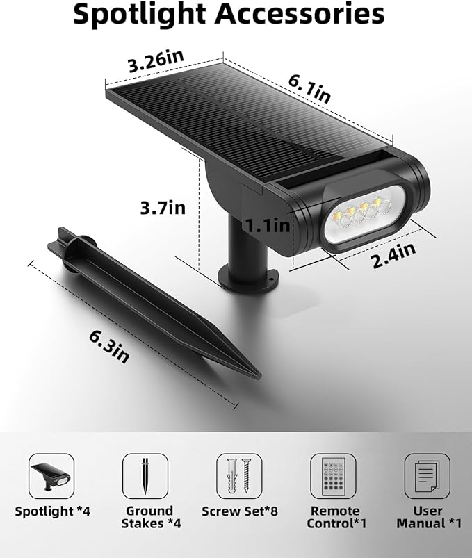 EZVALO Solar Spot Lights Outdoor with Remote, Solar Spotlights Waterproof IP67, 3 Color Temps & RGB Color Changing Solar Lights for Outdoor Yard Garden Plant Trees Pathway (4 Pack)