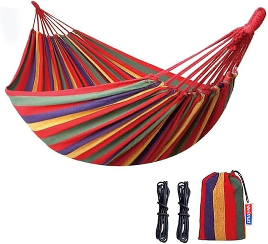 Cotton Canvas Hammock with Tree Straps - Portable Hammock for Outdoor Indoor Patio Backyard, Camping Hammock with Carry Bag, 440lbs Capacity, Without Stand(Red, Without bar)