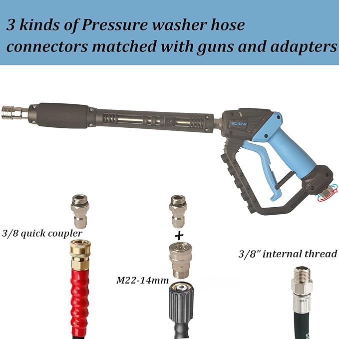 GDHXW Pressure Washer Gun with Foam Cannon, Adjustable Extension Wand, 5 Nozzles, 360° Swivel, 5000 PSI
