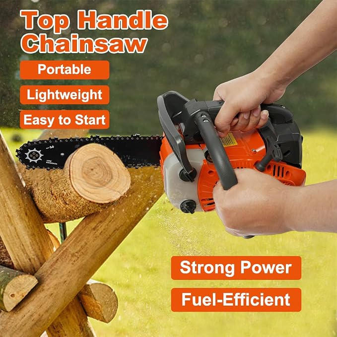 25.4CC Gas Chainsaw 12 Inch Gas Powered Chainsaw 2 Stroke Handheld Petrol Gasoline Chain Saw Cordless Wood Cutting Machine for Cutting Wood Outdoor Home Farm Use