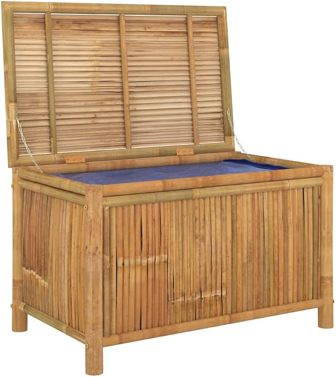 Outdoor Storage Box for Garden Patio, Weather Resistant Bamboo Fiber Deck Bin with Lid, Rectangular Container for Cushions, Tools, and Toys, 35.4 x 35.4 x 21.7 Inches