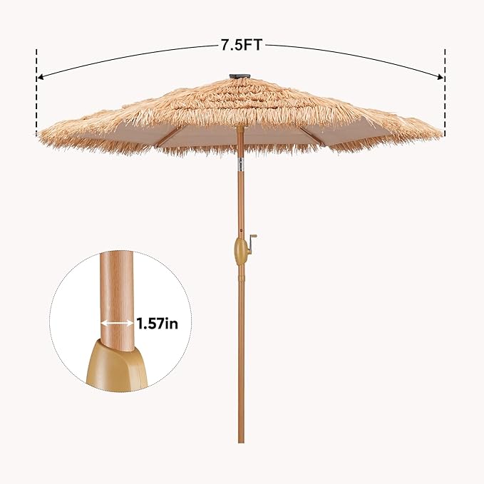 7.5ft Hula Thatched Tiki Umbrella,Hawaiian Style Beach Umbrella