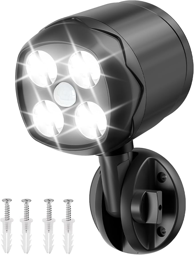 Battery Operated Motion Outdoor Waterproof Lights, 800 Lumen Ultra Bright Battery Powered Night Activation Security Spotlight for Porch, Trash Can, Stairs, Garage (1 Pack)