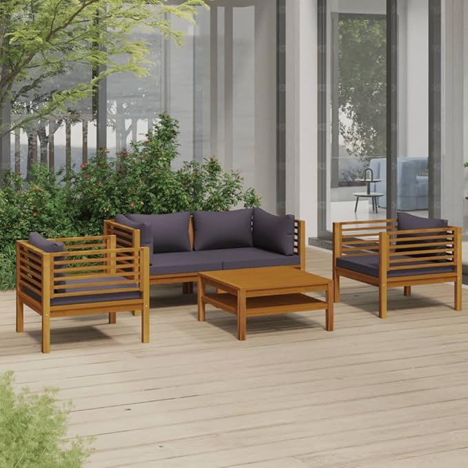 Patio Lounge Set with Cushion,Patio Furniture Sets,Patio Conversation Sets,Outdoor Furniture Sets,for Garden,Backyard,Outdoor,5 Piece Solid Acacia Wood