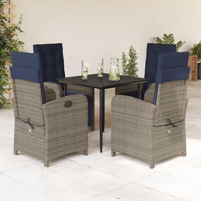 Backyard Furniture Patio Conversation Sets Outdoor Seating 5 Piece Patio Dining Set with Cushions Gray Poly Rattan Suitable for Gardens, Balconies, Decks