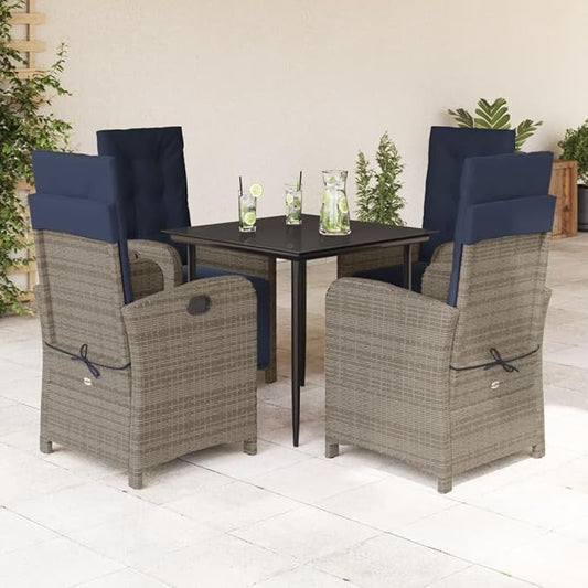 Backyard Furniture Patio Conversation Sets Outdoor Seating 5 Piece Patio Dining Set with Cushions Gray Poly Rattan Suitable for Gardens, Balconies, Decks