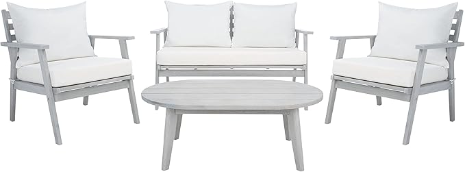 SAFAVIEH Outdoor Collection Deacon Grey/Beige Cushion 4-Piece Conversation Patio Set