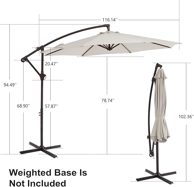 10FT Patio Umbrella, Outdoor Offset Cantilever Umbrella with Sturdy 8 Ribs, Easy Tilt Adjustment for Backyard Pool Garden,Off-White