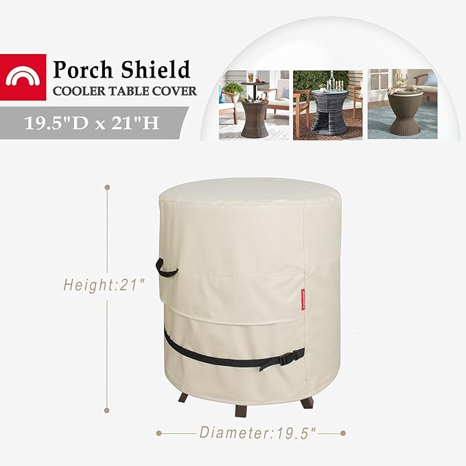 Porch Shield Patio Round Cooler Bar Table Cover - Waterproof Outdoor Ottoman Coffee Side Table Cover - 19.5D x 21H inch