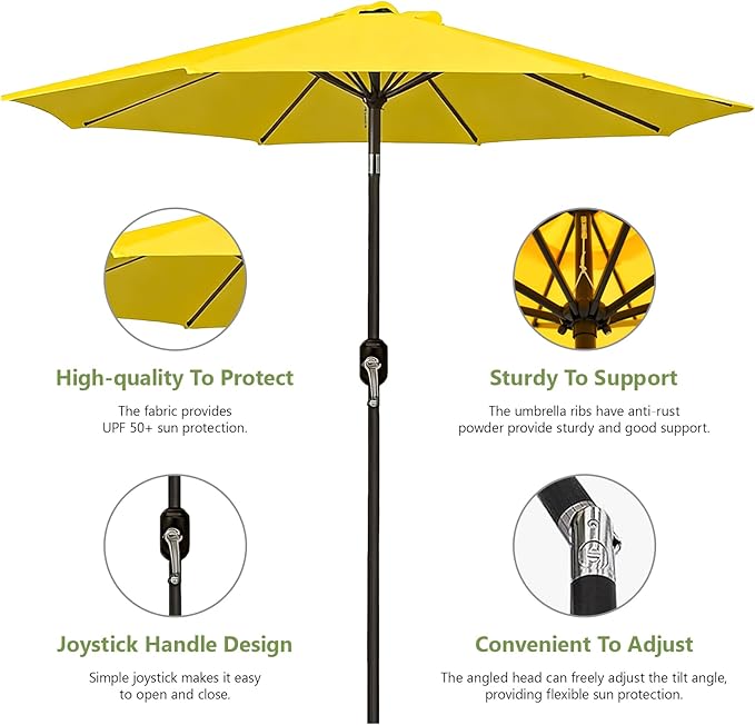 9FT Patio Umbrella Outdoor Table Market Umbrella with Push Button Tilt & Crank, 8 Sturdy Ribs Waterproof UV Protection Fade-Resistant for Garden, Deck, Backyard, Pool