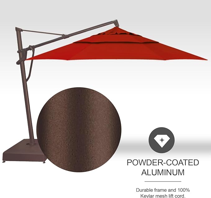 Treasure Garden AKZ PLUS Cantilever Umbrella 13' Sunbrella Jockey Red Canopy and Bronze Frame with Stationary Base