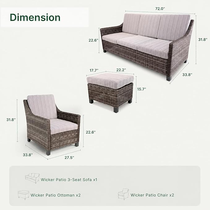 Wicker Patio Conversation Set, Outdoor Patio Chair Set with Deep Seating, Wide Armrests & Thick Cushions, All-Weather Outdoor Furniture Set for Patio, Porch, Deck & Backyard