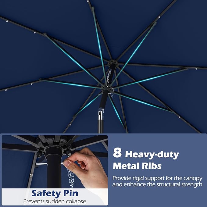Tangkula 9 FT Solar Patio Umbrella, 2-Tiers Outdoor Scalloped Table Umbrella with 24 LED Lights, Tilt Adjustment, Crank, 8 Ribs for Market Backyard Pool Deck Beach Lawn