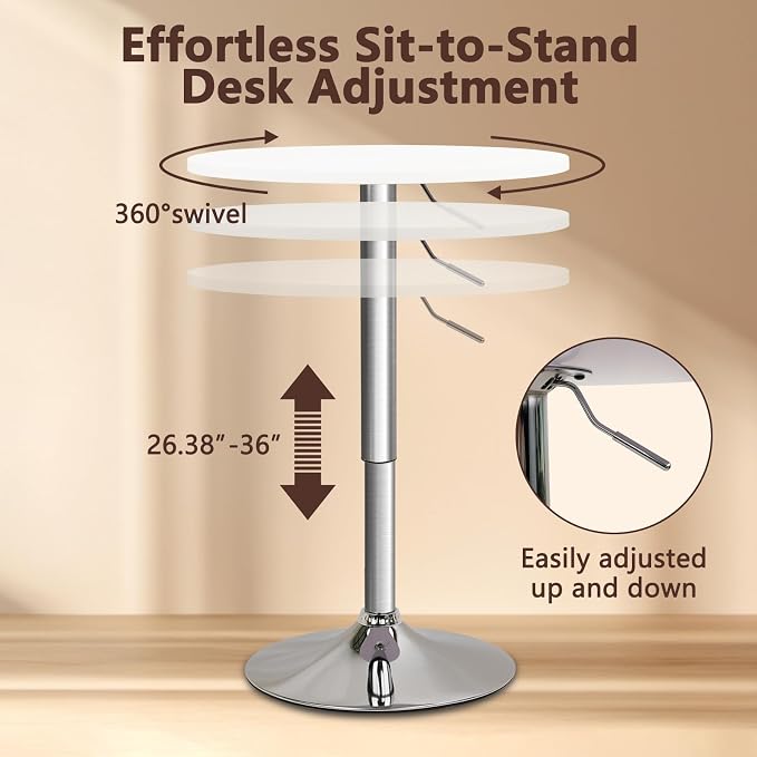 CLATINA Round Bar Pub Tables Set of 4, 26"-36" Height Adjustable Bistro Table with Metal Base, 360° Swivel High Top Cocktail Table for Home Kitchen Party Drink Restaurant Wedding Cafe Reception, White