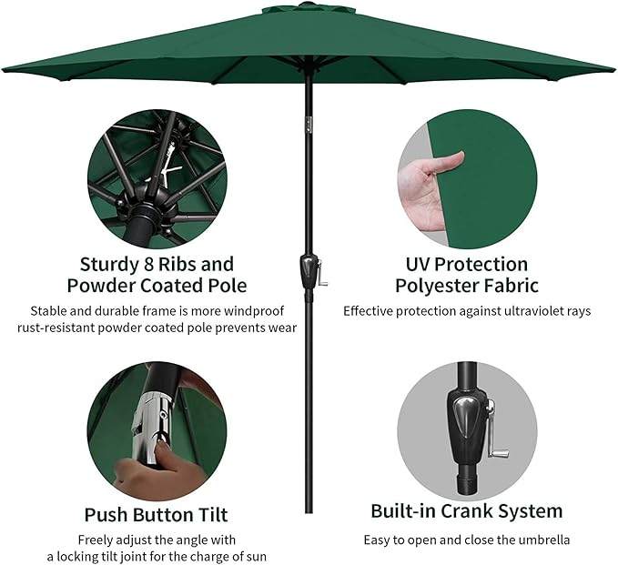 Simple Deluxe Patio Umbrella Outdoor, UV Protection Sunshade with Push Button Tilt/Crank and 8 Sturdy Ribs, for Table Garden Lawn Beach Pool