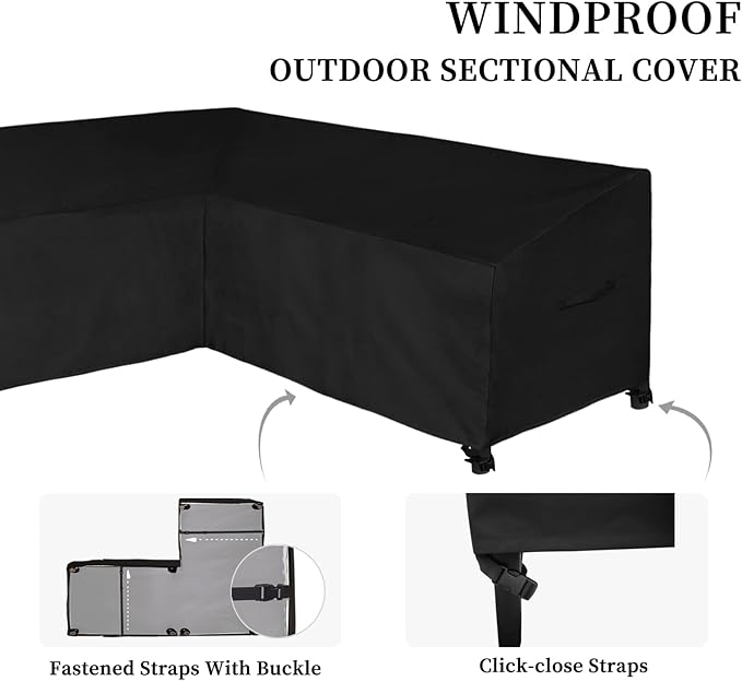 Easy-Going Patio L-Shaped Sectional Sofa Cover, 104"X83" Waterproof Outdoor Sectional Cover, Heavy Duty Garden Furniture Cover with Air Vent (Right Facing, Black)