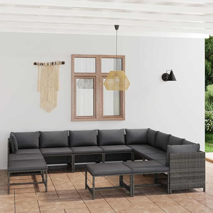 12-Piece Grey Anthracite PE Rattan Modular Patio Conversation Set 23.6" Outdoor Sectional Sofa