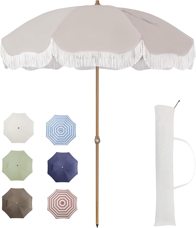 Tempera Heavy Duty High Wind Beach Umbrella with Sand Anchor & Carry Bag | Patio Outdoor Umbrella with Aluminum Frame and Push Button Tilt, Ideal for Travel Garden Lawn, UPF 60+