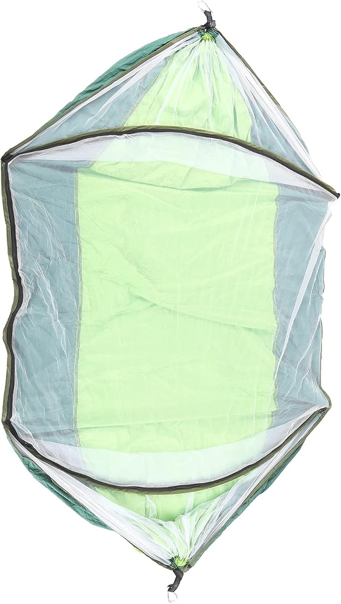 Single Person Hammock with Mosquito Net, Super Light, Removable, Quick Opening, Fruit Green and Dark Green - Tear Resistant Fabric, Portable Storage, Outdoor Relaxation (Fruit Green Mixed with Dark