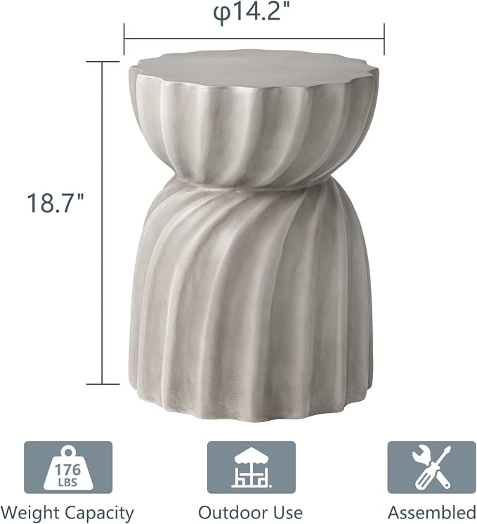 COSIEST Outdoor Side Table,2 Pieces Concrete Contemporary Lightweight Side Table,Patio End Accent Table, Modern Table for Livingroom,Garden,Patio,Grey