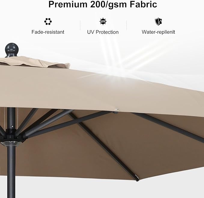PURPLE LEAF 9' Round Patio Market Umbrella with Base Outdoor Table Umbrellas Aluminum Frame Sun Shade with 8 Sturdy Ribs Tilt for Garden Deck Lawn Pool Taupe