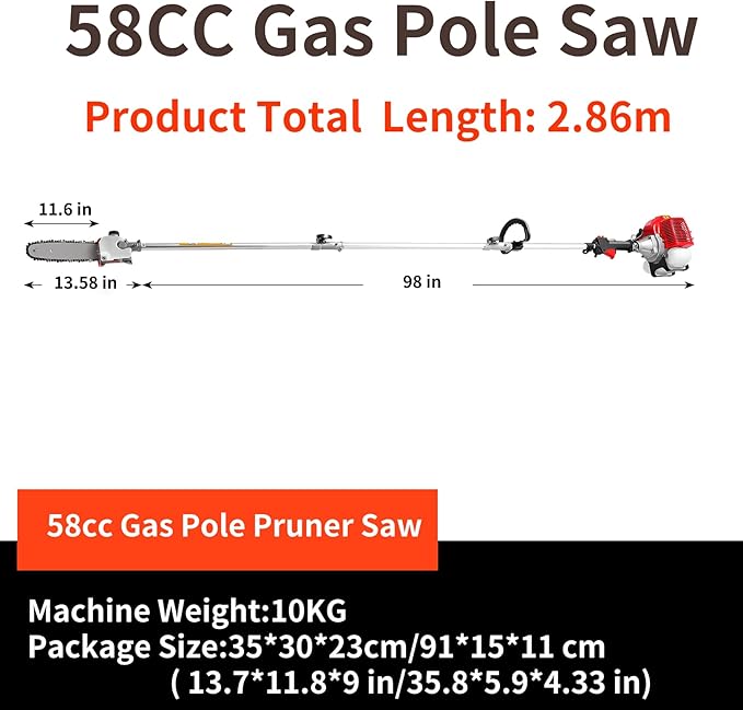 Pole Saws Gas Powered - 58CC 2 Cycle 16 Foot Extendable Pole Saws for Tree Trimming Branch Cutting, Upgraded Gas Pole Saws 2023（US Stocks)