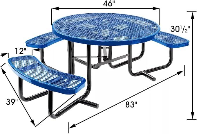 Heavy Duty ADA Outdoor Picnic Table, Expanded Metal, Wheelchair Accessible (Blue, 46 Round)