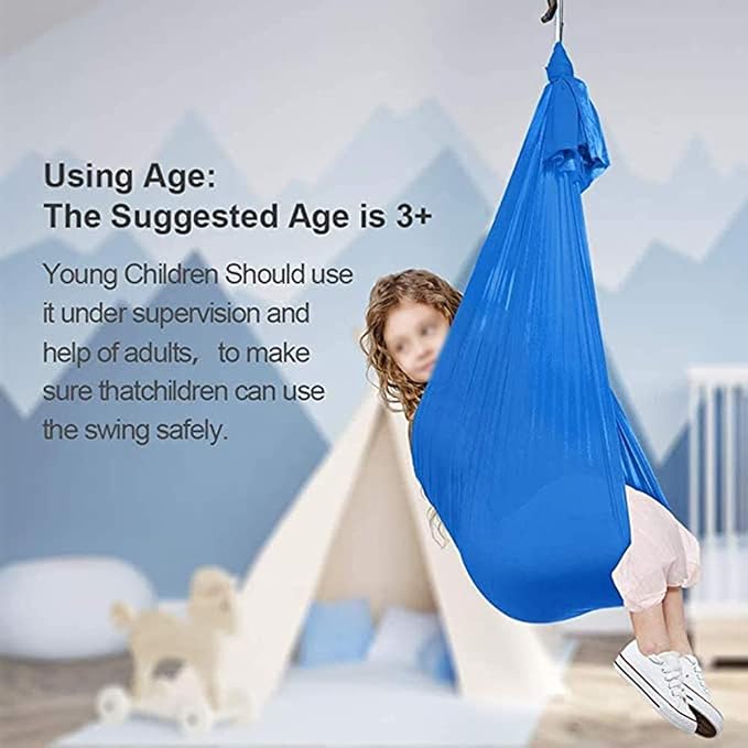 Soft Adjustable Therapy Swing Kids Hammock Hanging Cuddle Swing Seat for Children and Teens with Special Needs, Autism ADHD Indoor Outdoor Sensory Swings (Color : Blue, Size : 100 x 280 cm)