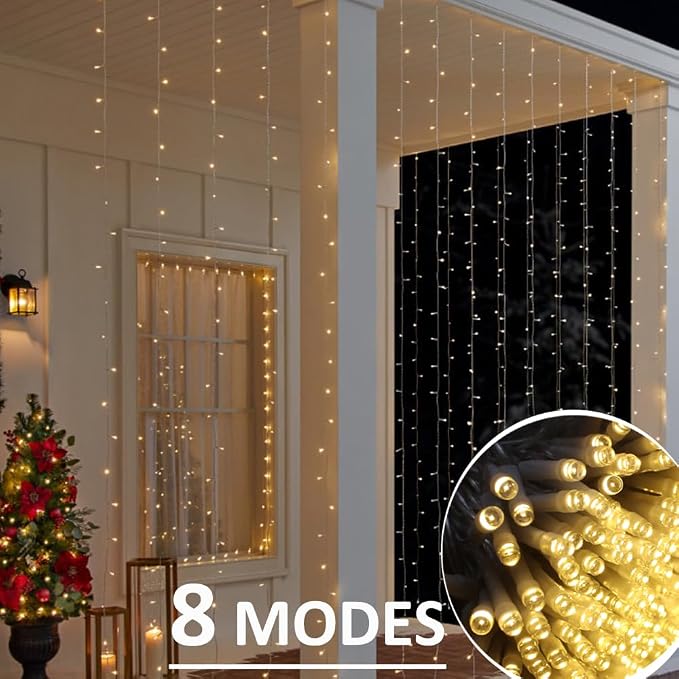 Solhice LED Curtain Lights Outdoor 50ft x10ft, 1000 LED Plug in Hanging String Lights Indoor Bedroom, Twinkle Light Backdrop for Outside Wedding Decor, Warm White (Not Connectable)