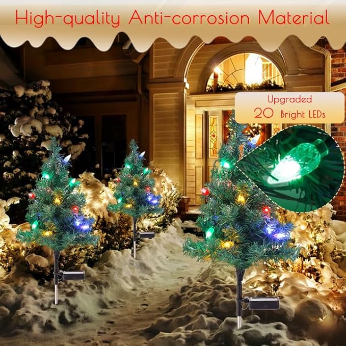 ULAROOM Solar Christmas Tree Lights Decorations - Outdoor Waterproof Xmas Pathway Stake with 20 Strawberry LED in 4 Colors for Garden/Patio/Lawn/Yard, Ornament 2 Packs