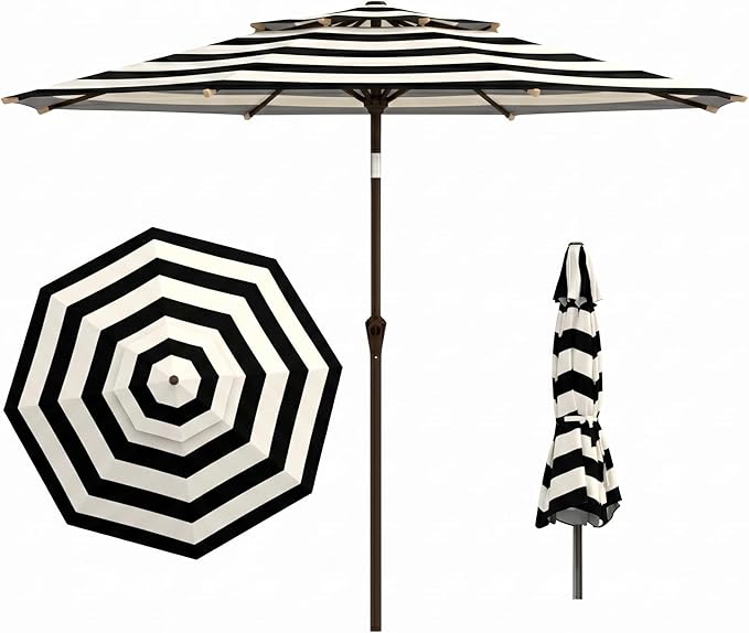 Outdoor Patio Umbrella, 2 Tiers Market Table Umbrella with 8 Sturdy Ribs, Push Button Tilt and Crank, UPF50+ UV Protection for Deck, Pool, Garden and Backyard