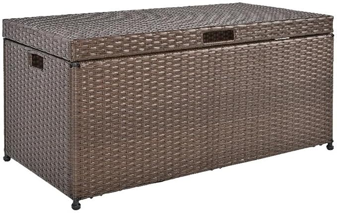 BOWERY HILL Wicker Patio Storage Deck Box, 40 x 20 x 20 in, Resin Wicker and Steel Frame, Espresso Finish, Hinged Lid with Chain Stopper, Handles for Portable Outdoor or Indoor Storage