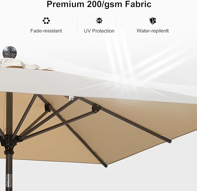 PURPLE LEAF 6.5' x 6.5' Square Patio Umbrella Outdoor Table Umbrella Aluminum Frame Market Umbrella Sun Umbrella with 8 Sturdy Ribs & Tilt for Garden Deck Lawn & Pool Beige
