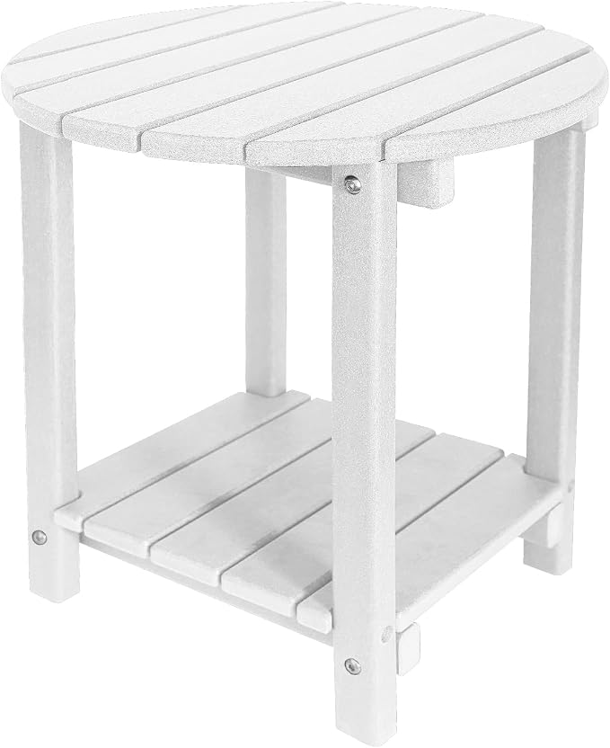 GARDENSTAR Adirondack Round Outdoor Side Table 2-Tier Storage Patio Side Table, HDPE End Tables for Backyard Pool Porch Garden Lawn (White)