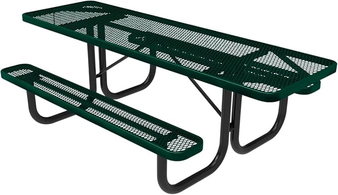 COATEDOUTDOORFURNITURE T8H2-DGRN Heavy Duty Rectangular Portable Picnic Table, Handicap Accessible on Both Ends, 8 Ft, Dark Green, Made in America