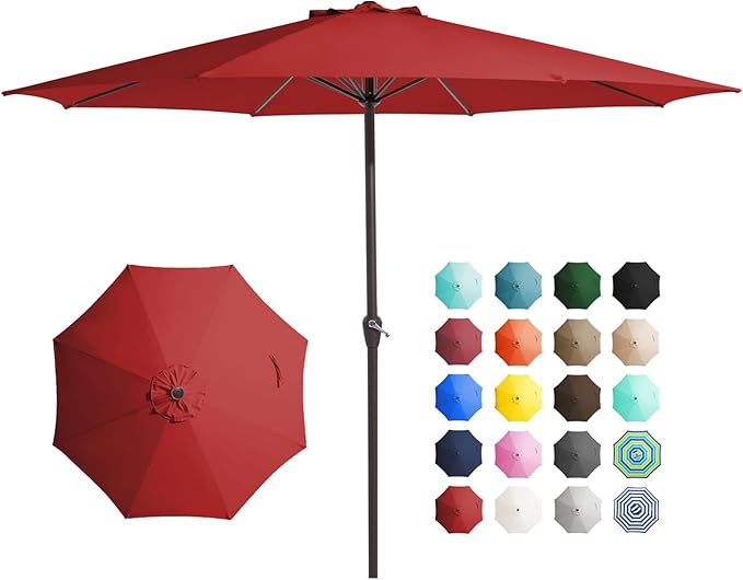 JEAREY 12' Patio Umbrellas Outdoor Table Market Umbrella w/Crank, 8 Sturdy Ribs, UV Protection Windproof for Garden, Deck, Backyard, Pool(Red)